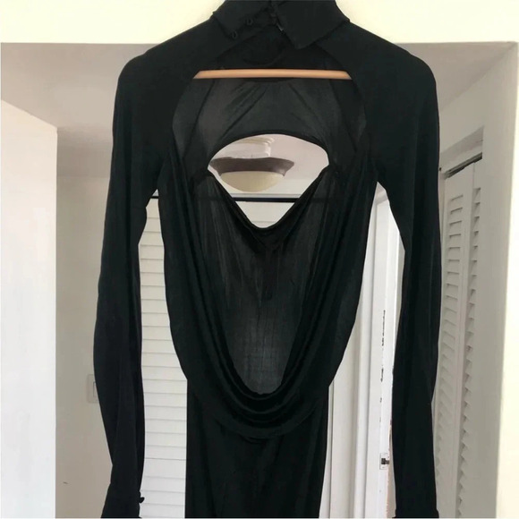 black gown w/ train long sleeve dramatic statement dress like Beyoncé wore sz 8 - Picture 11 of 17